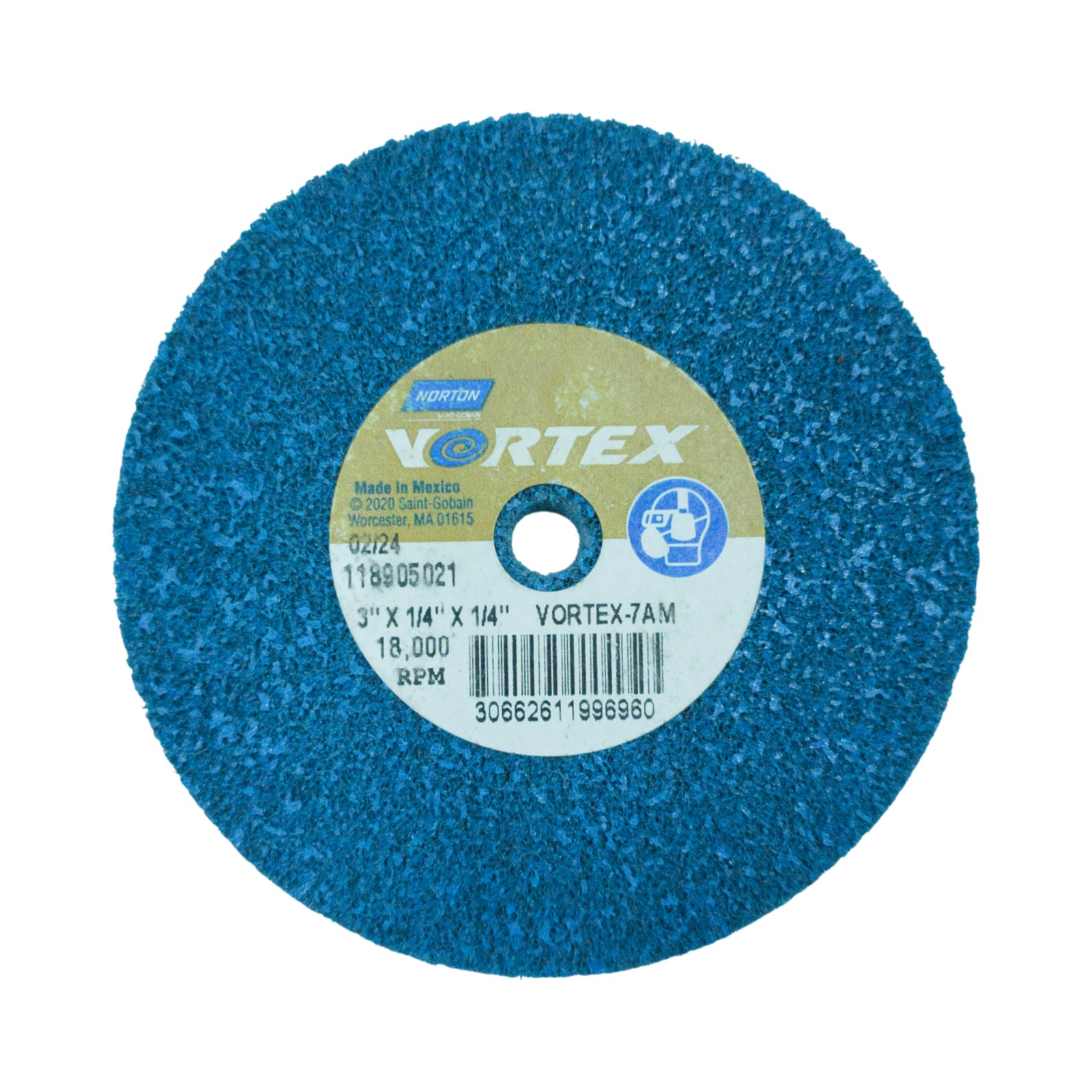 RUEDA DE FIBRA UNIFICADA VORTEX DE 3" X 1/4" X 1/4" 7AM. MAX RPM: 18,000 NORTON