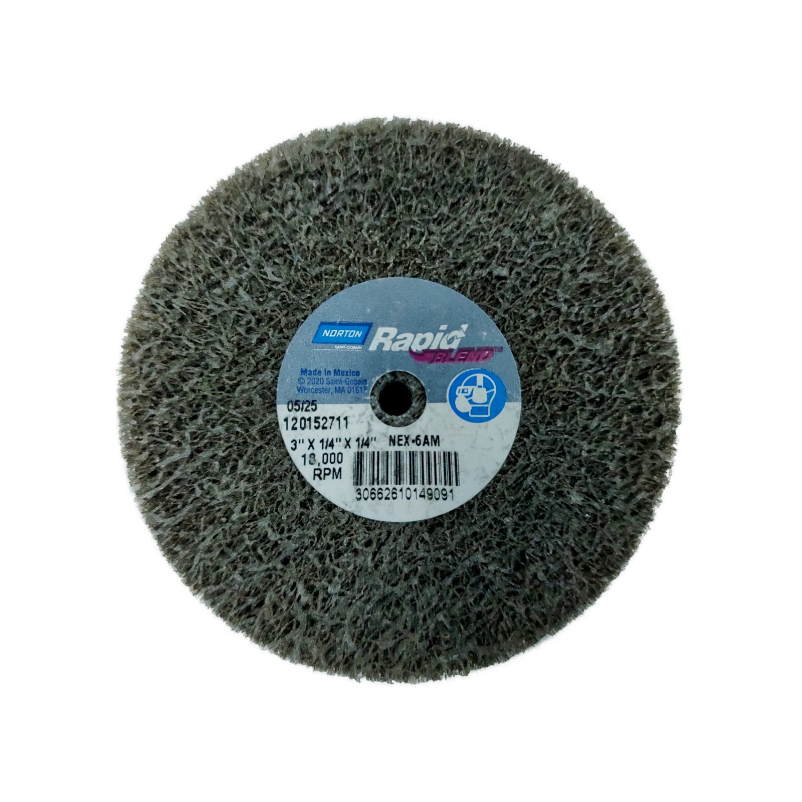 RUEDA DE FIBRA UNIFICADA NEX RAPID BLEND DE 3" X 1/4" X 1/4" 6AM. MAX RPM: 18,000 NORTON